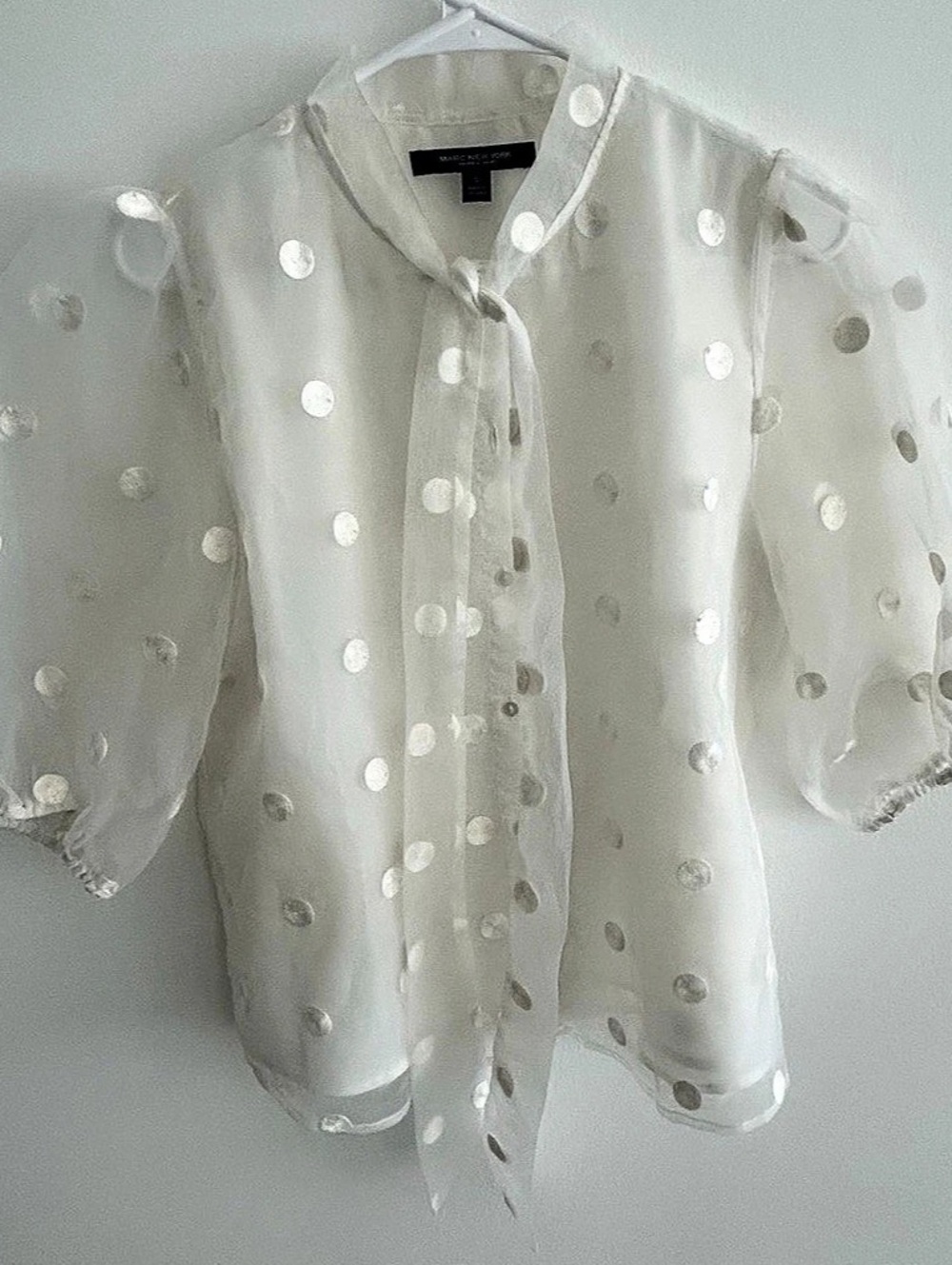 Marc New York Polka Dot Puff Sleeve Blouse in White Size Small Like New